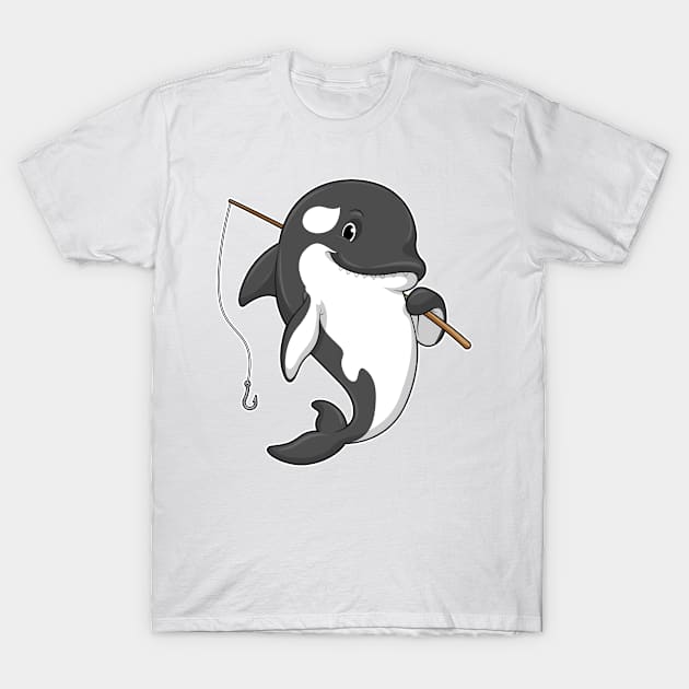 Orca as Fisher with Fishing rod T-Shirt by Markus Schnabel